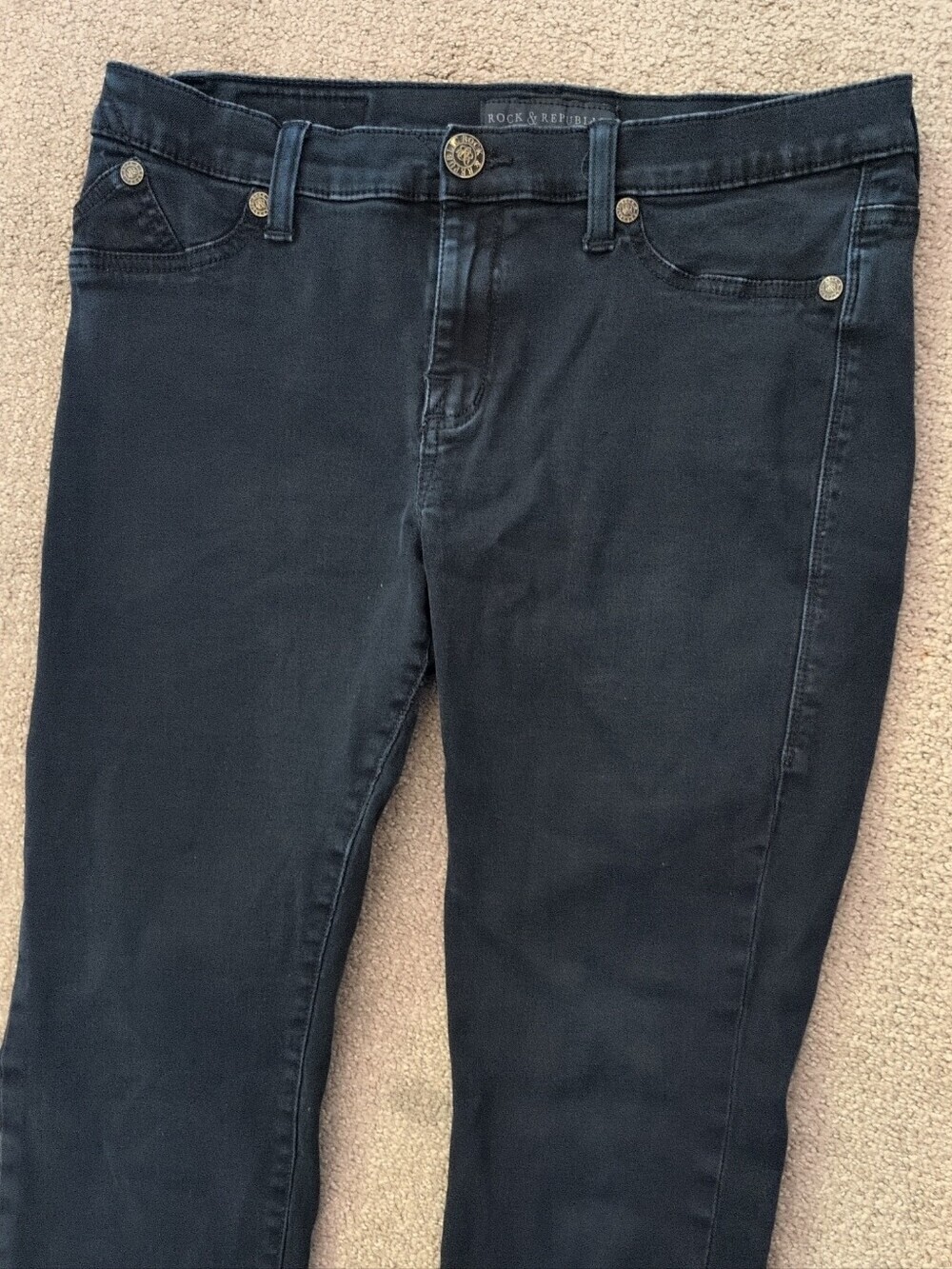 Rock & Republic Gold Button Black High Waist Skinny Jeans/ Denim - Picture 3 of 7